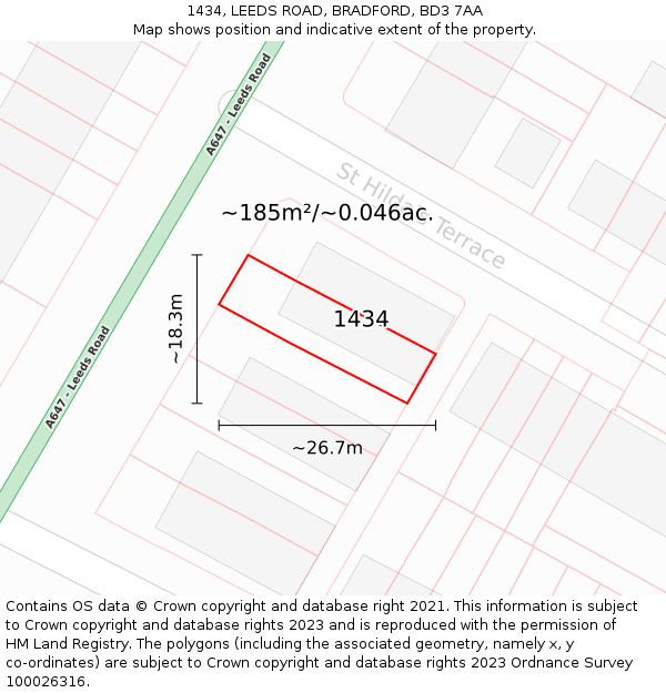 1434, LEEDS ROAD, BRADFORD, BD3 7AA: Plot and title map
