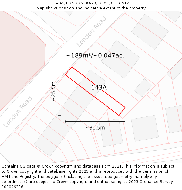 143A, LONDON ROAD, DEAL, CT14 9TZ: Plot and title map