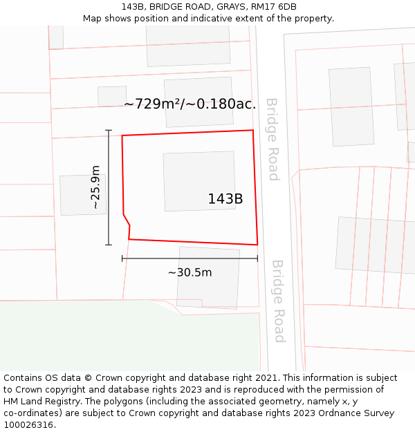 143B, BRIDGE ROAD, GRAYS, RM17 6DB: Plot and title map