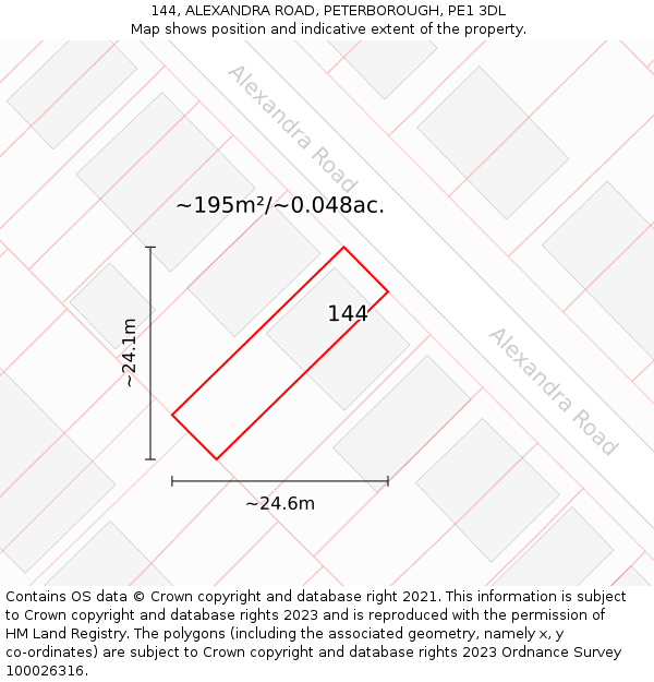144, ALEXANDRA ROAD, PETERBOROUGH, PE1 3DL: Plot and title map