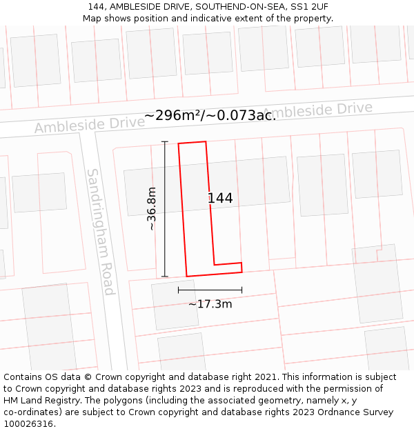 144, AMBLESIDE DRIVE, SOUTHEND-ON-SEA, SS1 2UF: Plot and title map