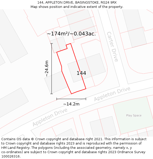 144, APPLETON DRIVE, BASINGSTOKE, RG24 9RX: Plot and title map