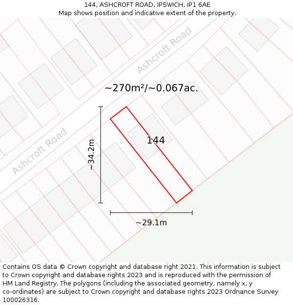 144, ASHCROFT ROAD, IPSWICH, IP1 6AE: Plot and title map