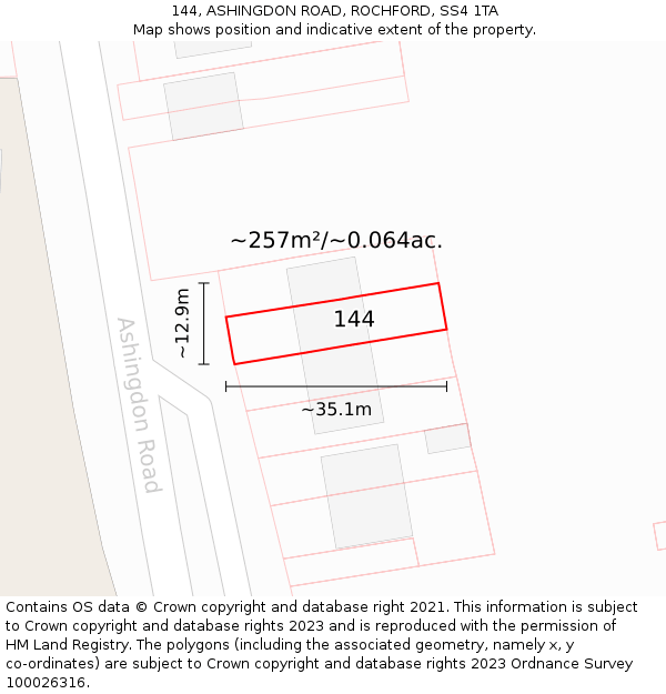 144, ASHINGDON ROAD, ROCHFORD, SS4 1TA: Plot and title map