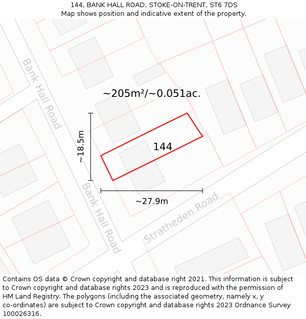 144, BANK HALL ROAD, STOKE-ON-TRENT, ST6 7DS: Plot and title map