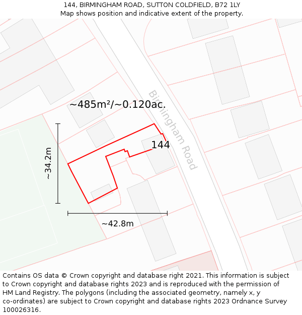 144, BIRMINGHAM ROAD, SUTTON COLDFIELD, B72 1LY: Plot and title map