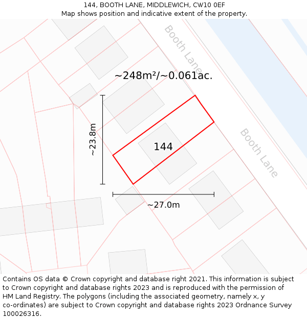144, BOOTH LANE, MIDDLEWICH, CW10 0EF: Plot and title map