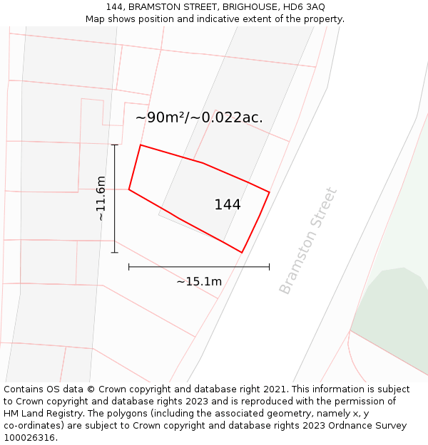 144, BRAMSTON STREET, BRIGHOUSE, HD6 3AQ: Plot and title map