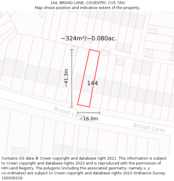 144, BROAD LANE, COVENTRY, CV5 7AN: Plot and title map