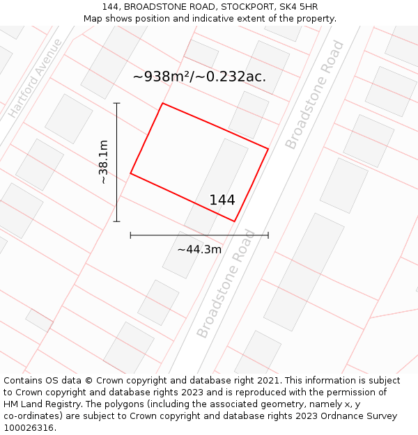 144, BROADSTONE ROAD, STOCKPORT, SK4 5HR: Plot and title map