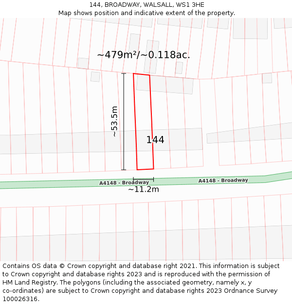 144, BROADWAY, WALSALL, WS1 3HE: Plot and title map