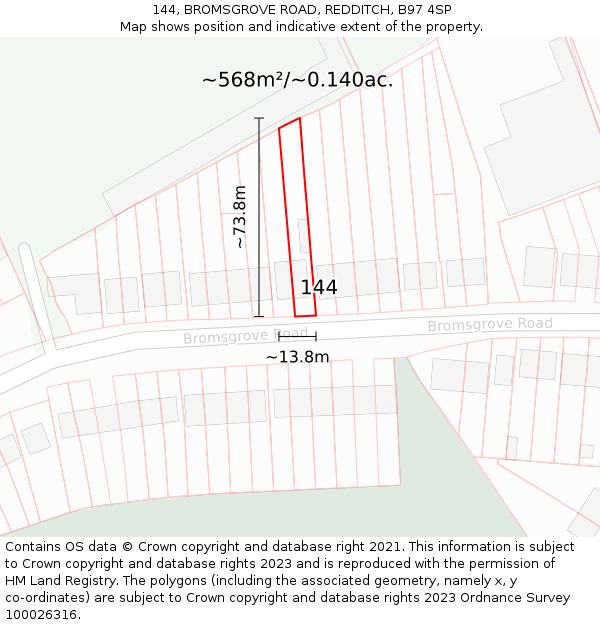 144, BROMSGROVE ROAD, REDDITCH, B97 4SP: Plot and title map