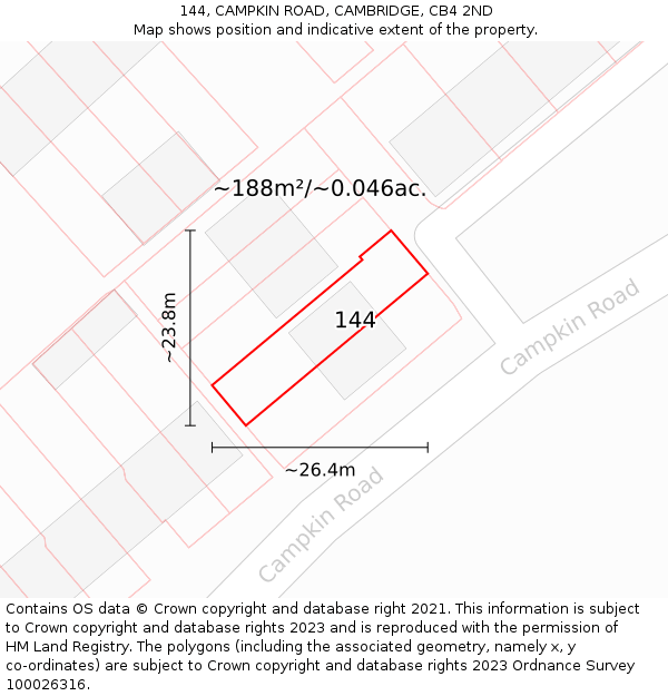144, CAMPKIN ROAD, CAMBRIDGE, CB4 2ND: Plot and title map