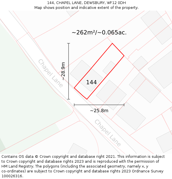 144, CHAPEL LANE, DEWSBURY, WF12 0DH: Plot and title map