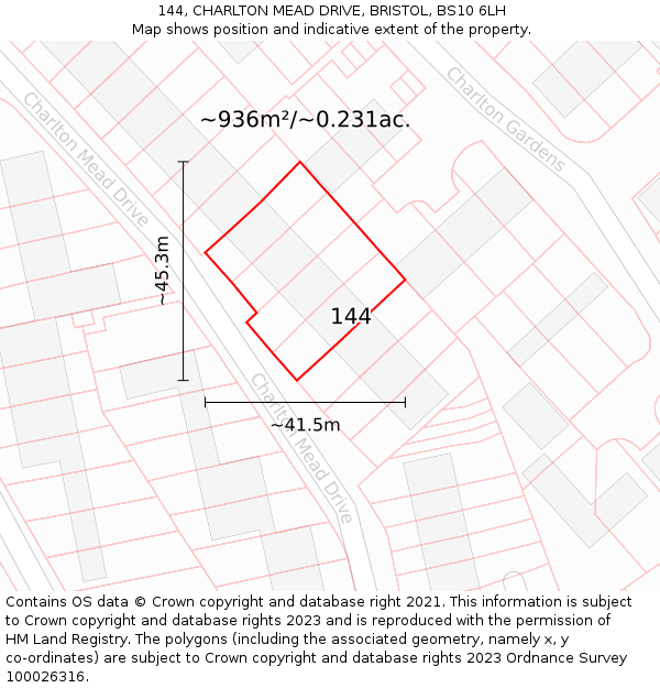 144, CHARLTON MEAD DRIVE, BRISTOL, BS10 6LH: Plot and title map