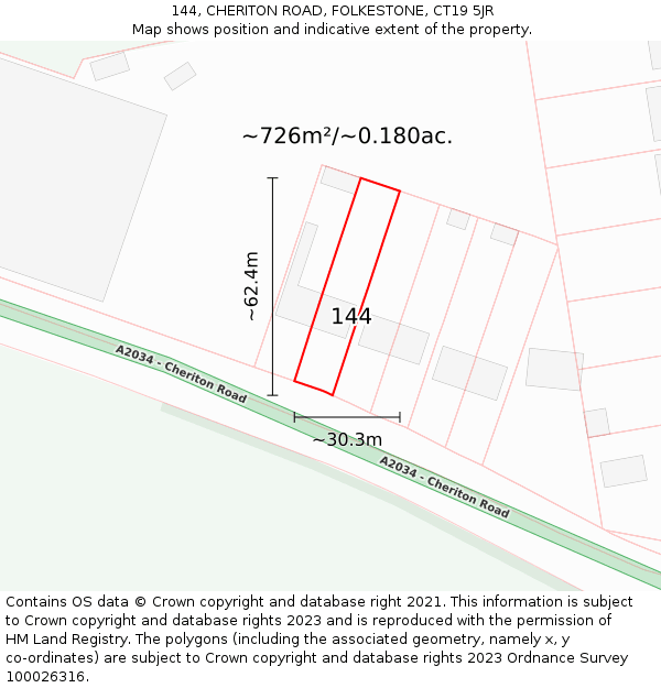 144, CHERITON ROAD, FOLKESTONE, CT19 5JR: Plot and title map