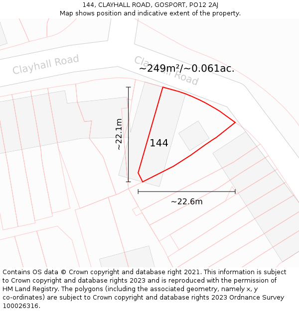 144, CLAYHALL ROAD, GOSPORT, PO12 2AJ: Plot and title map