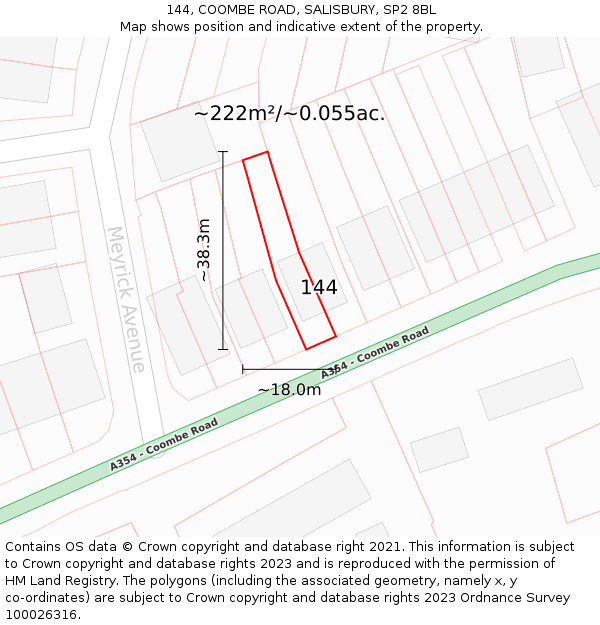 144, COOMBE ROAD, SALISBURY, SP2 8BL: Plot and title map
