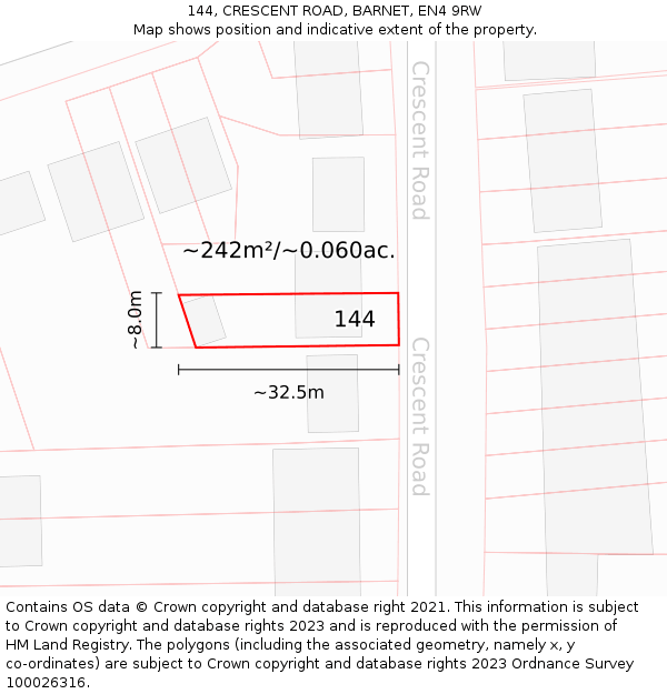 144, CRESCENT ROAD, BARNET, EN4 9RW: Plot and title map