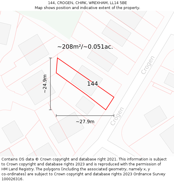 144, CROGEN, CHIRK, WREXHAM, LL14 5BE: Plot and title map