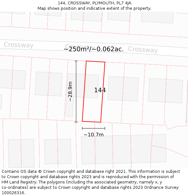 144, CROSSWAY, PLYMOUTH, PL7 4JA: Plot and title map