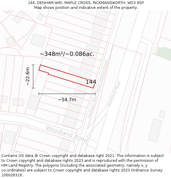 144, DENHAM WAY, MAPLE CROSS, RICKMANSWORTH, WD3 9SP: Plot and title map