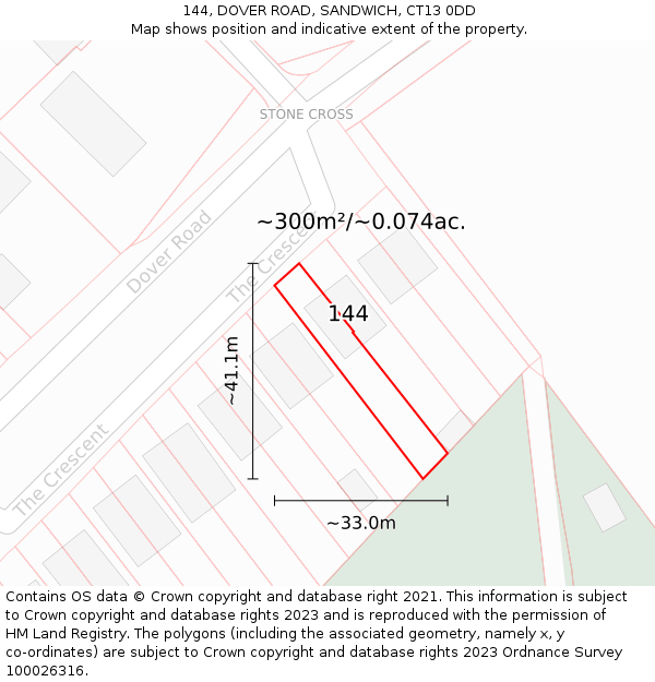 144, DOVER ROAD, SANDWICH, CT13 0DD: Plot and title map