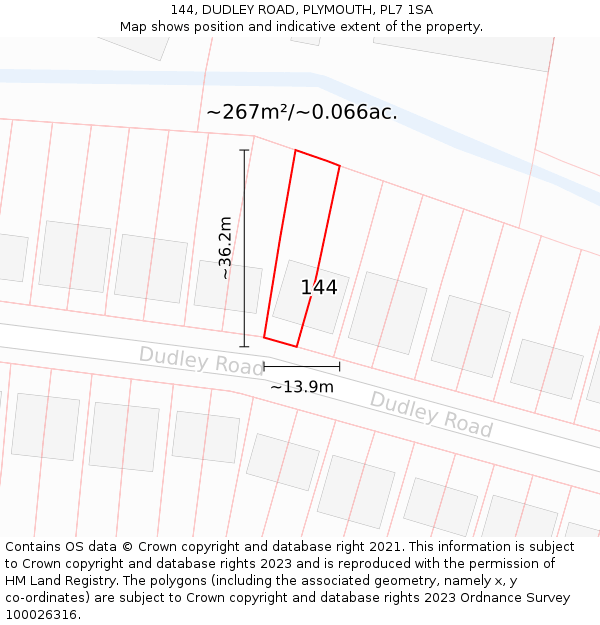 144, DUDLEY ROAD, PLYMOUTH, PL7 1SA: Plot and title map