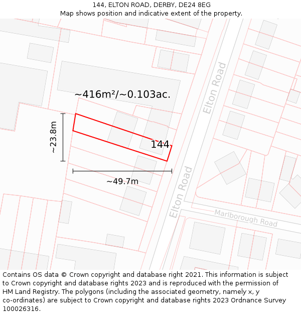 144, ELTON ROAD, DERBY, DE24 8EG: Plot and title map