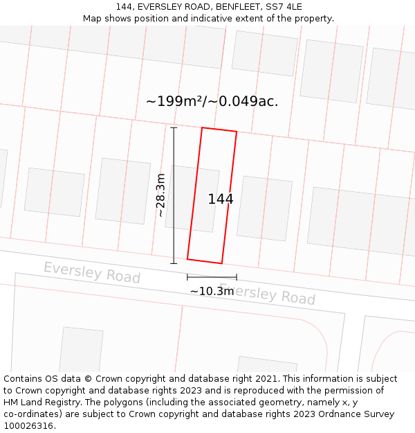 144, EVERSLEY ROAD, BENFLEET, SS7 4LE: Plot and title map