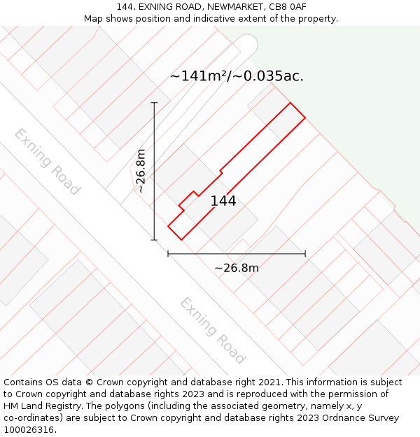 144, EXNING ROAD, NEWMARKET, CB8 0AF: Plot and title map