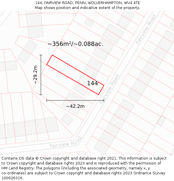144, FAIRVIEW ROAD, PENN, WOLVERHAMPTON, WV4 4TE: Plot and title map