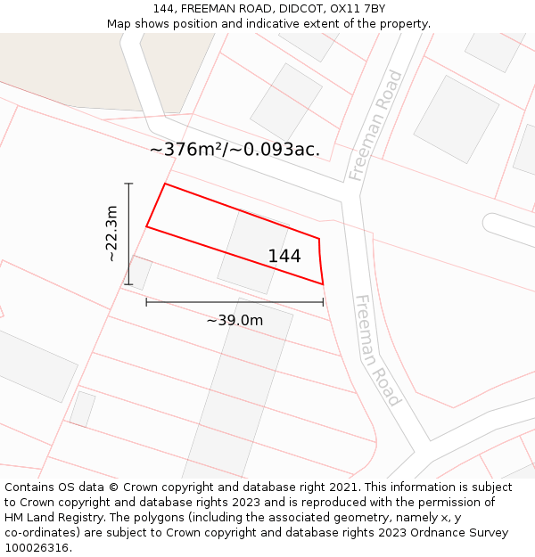144, FREEMAN ROAD, DIDCOT, OX11 7BY: Plot and title map