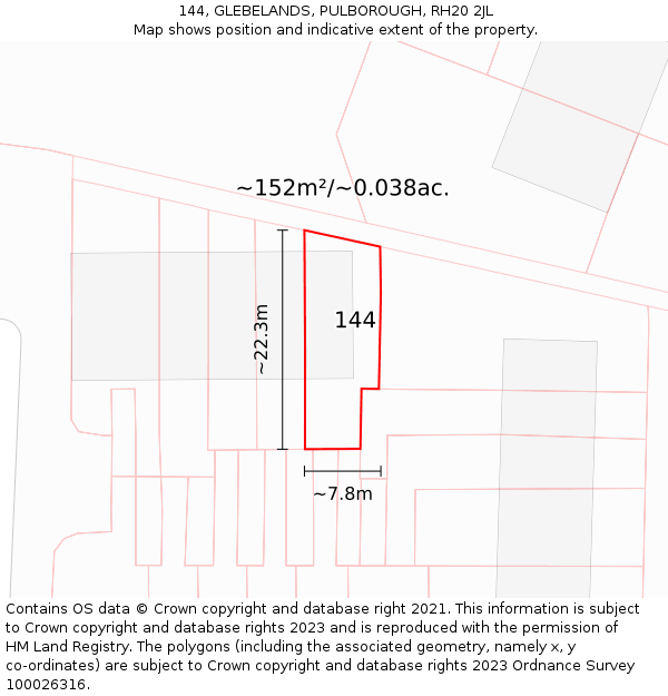 144, GLEBELANDS, PULBOROUGH, RH20 2JL: Plot and title map