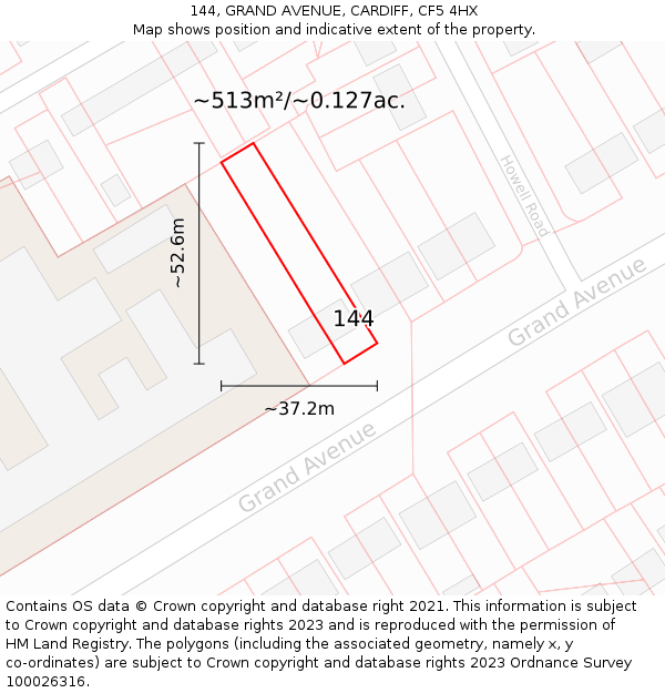 144, GRAND AVENUE, CARDIFF, CF5 4HX: Plot and title map