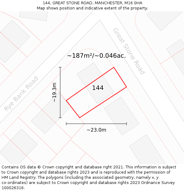 144, GREAT STONE ROAD, MANCHESTER, M16 0HA: Plot and title map