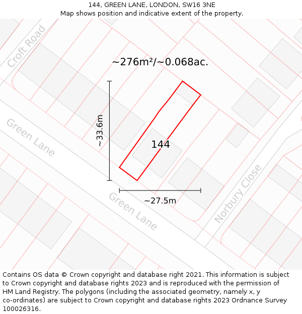 144, GREEN LANE, LONDON, SW16 3NE: Plot and title map