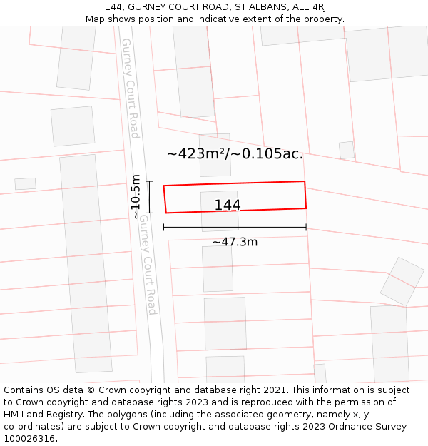144, GURNEY COURT ROAD, ST ALBANS, AL1 4RJ: Plot and title map