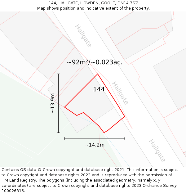 144, HAILGATE, HOWDEN, GOOLE, DN14 7SZ: Plot and title map