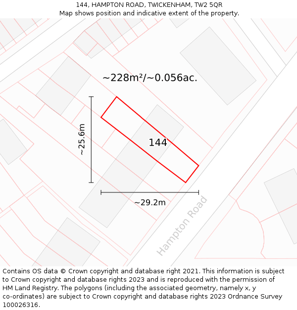 144, HAMPTON ROAD, TWICKENHAM, TW2 5QR: Plot and title map