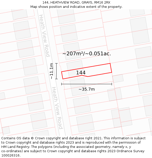 144, HEATHVIEW ROAD, GRAYS, RM16 2RX: Plot and title map