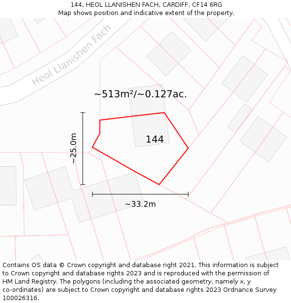 144, HEOL LLANISHEN FACH, CARDIFF, CF14 6RG: Plot and title map