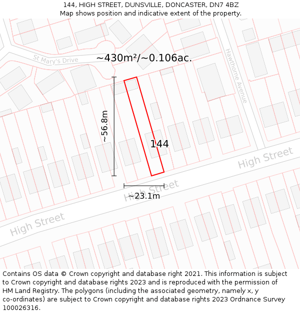 144, HIGH STREET, DUNSVILLE, DONCASTER, DN7 4BZ: Plot and title map