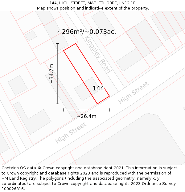 144, HIGH STREET, MABLETHORPE, LN12 1EJ: Plot and title map