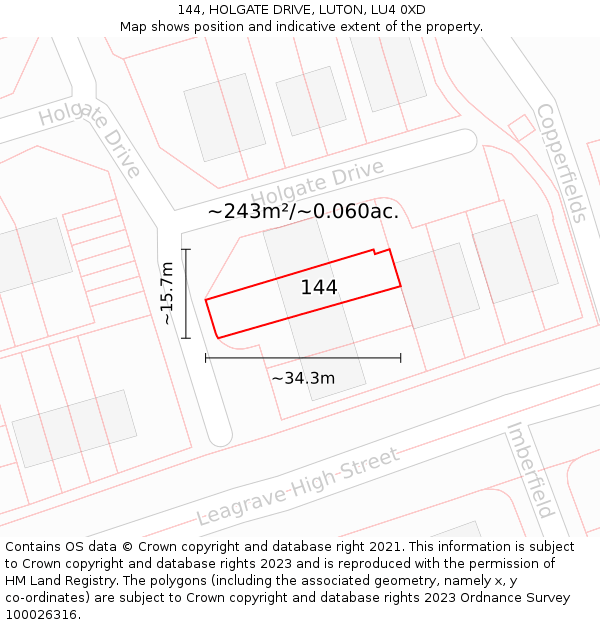 144, HOLGATE DRIVE, LUTON, LU4 0XD: Plot and title map