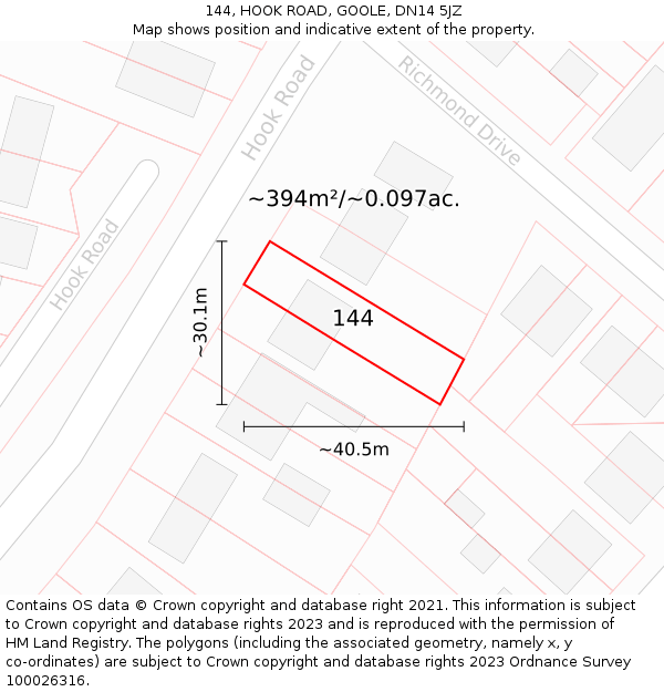 144, HOOK ROAD, GOOLE, DN14 5JZ: Plot and title map
