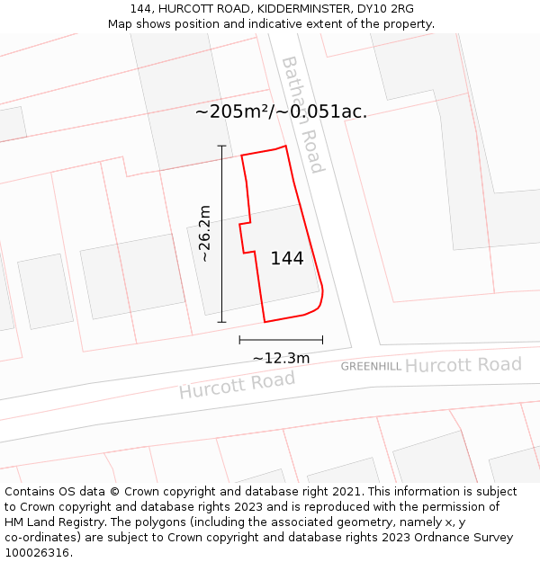 144, HURCOTT ROAD, KIDDERMINSTER, DY10 2RG: Plot and title map
