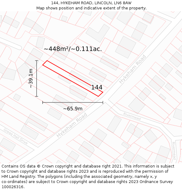 144, HYKEHAM ROAD, LINCOLN, LN6 8AW: Plot and title map