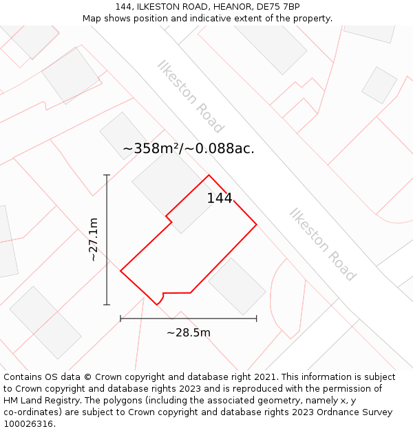 144, ILKESTON ROAD, HEANOR, DE75 7BP: Plot and title map