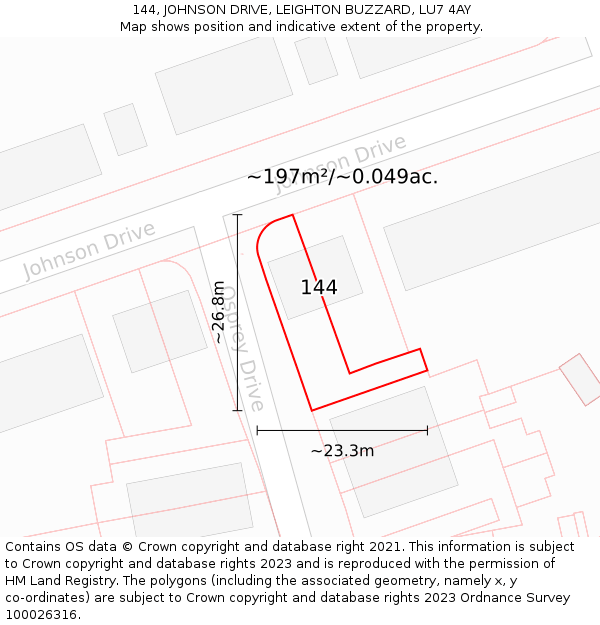 144, JOHNSON DRIVE, LEIGHTON BUZZARD, LU7 4AY: Plot and title map